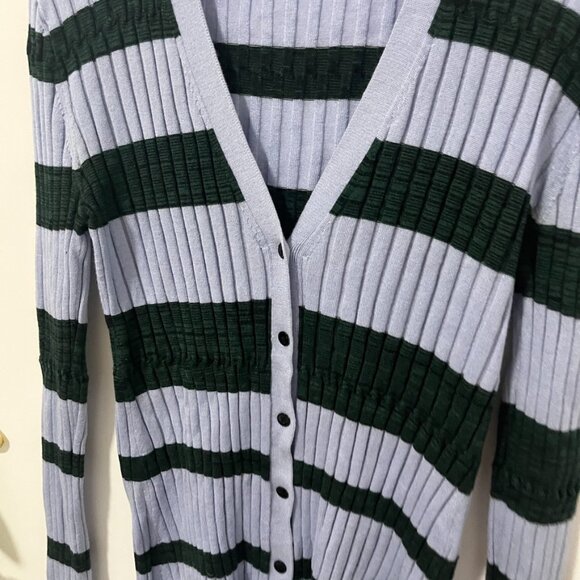 Proenza Schouler Two Toned Blue Ribbed Cardigan Sweater Size Large - Picture 2 of 6